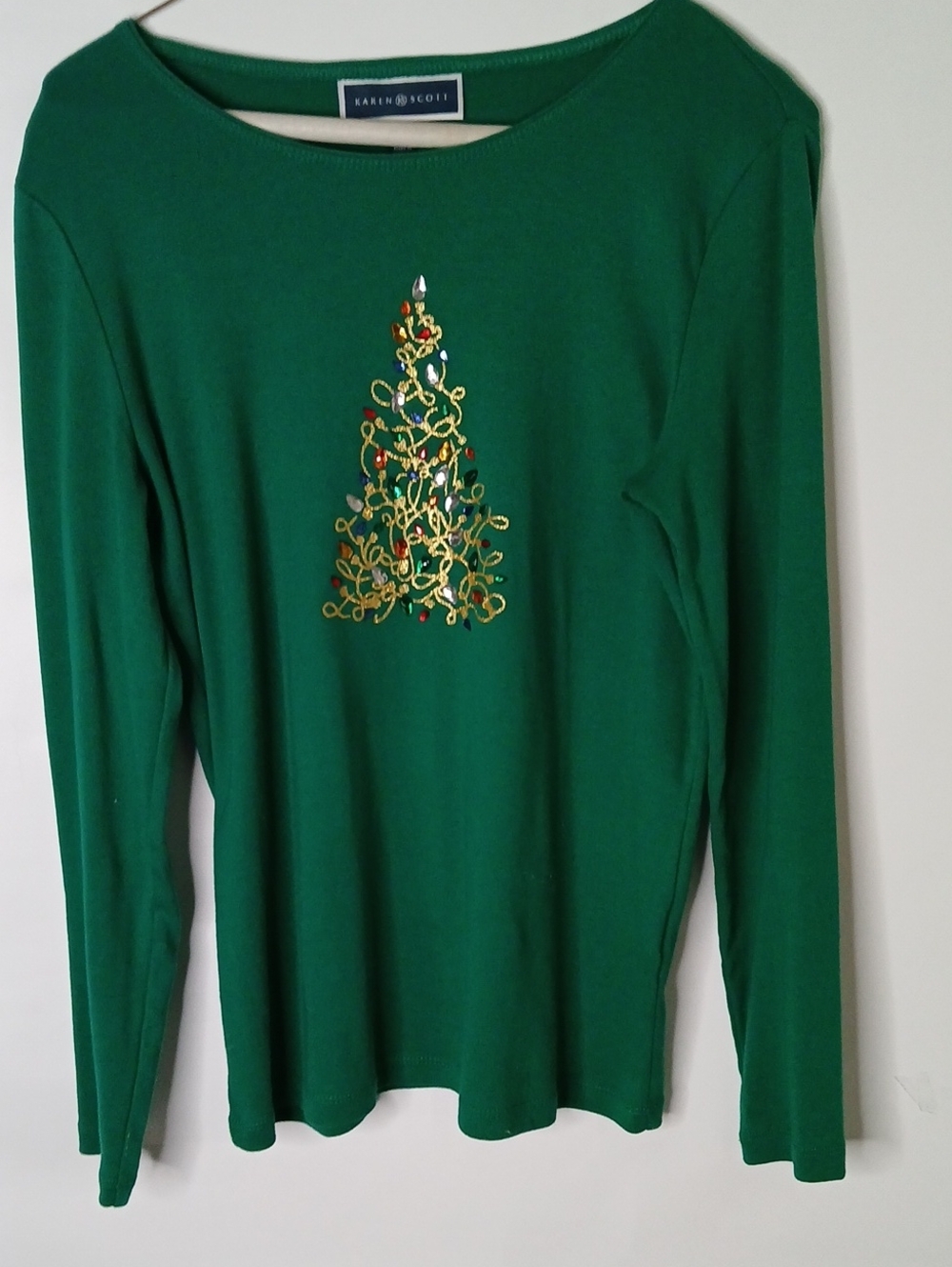 Karen Scott Girls' Green Long-Sleeve Christmas Tree Top